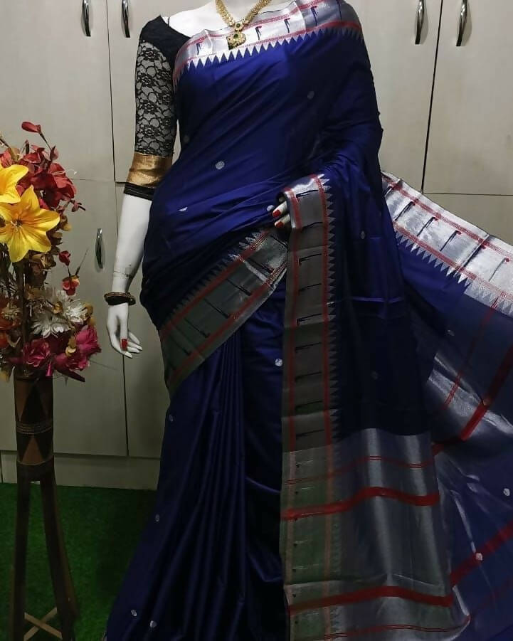 DEIANA'S Beautiful Designer Golden zari Soft Lichi Silk Saree - Blue