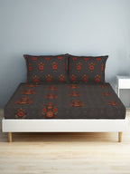 SPACES Aurum Grey Ethnic Motifs Pure Cotton 140 TC Queen Bedsheet with 2 Pillow Covers