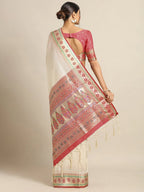 Saree Mall Cream Silk Blend Banarasi Sarees