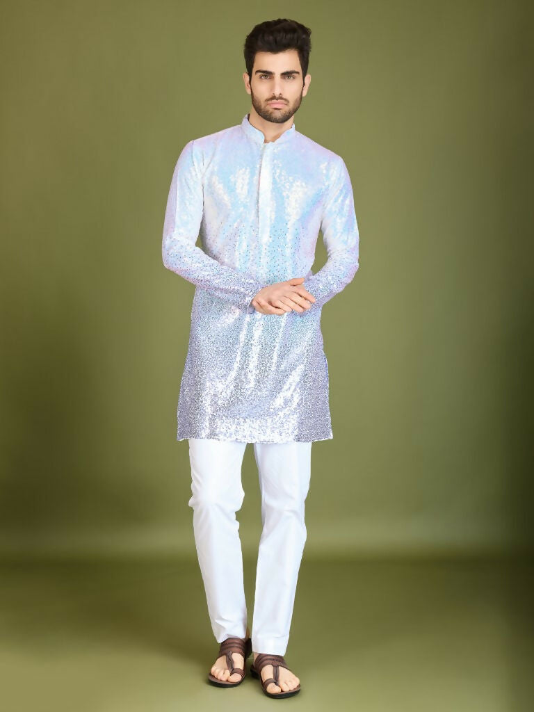 Vastranavya Ombre Purple Premium Real Georgette Thread Sequence & Embroidery work Kurta