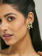 Nuyug 22K Gold-Plated Elegant Kundan & Green Stone Studded Pearl Drops Studs - Distacart