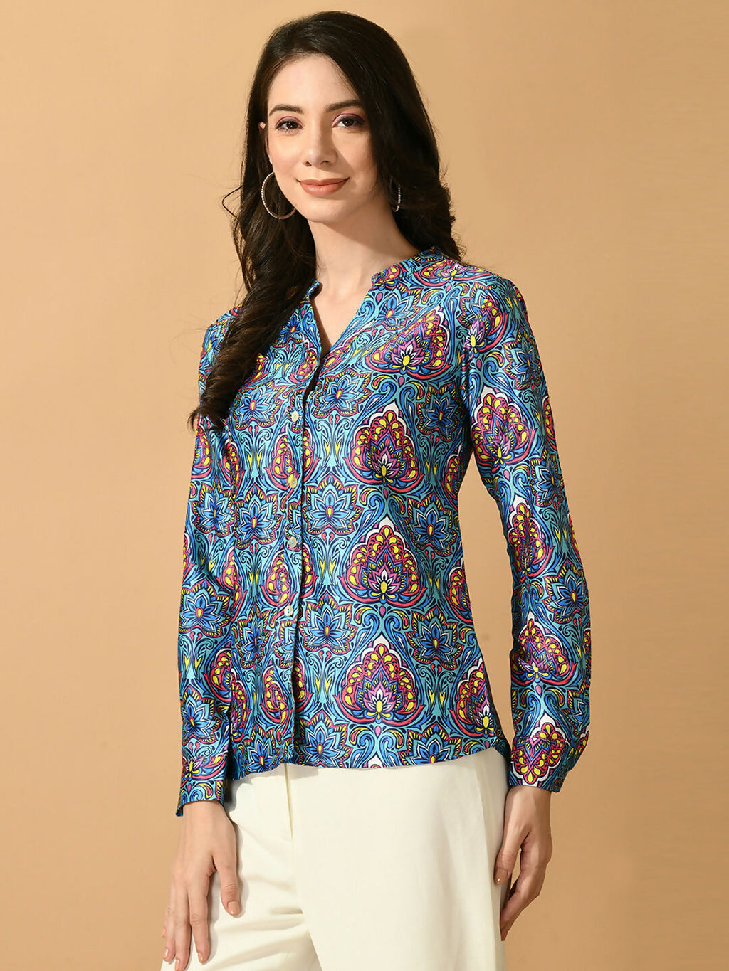 Myshka Women's Multi Satin Printed Smart Shirt