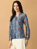 Myshka Women's Multi Satin Printed Smart Shirt