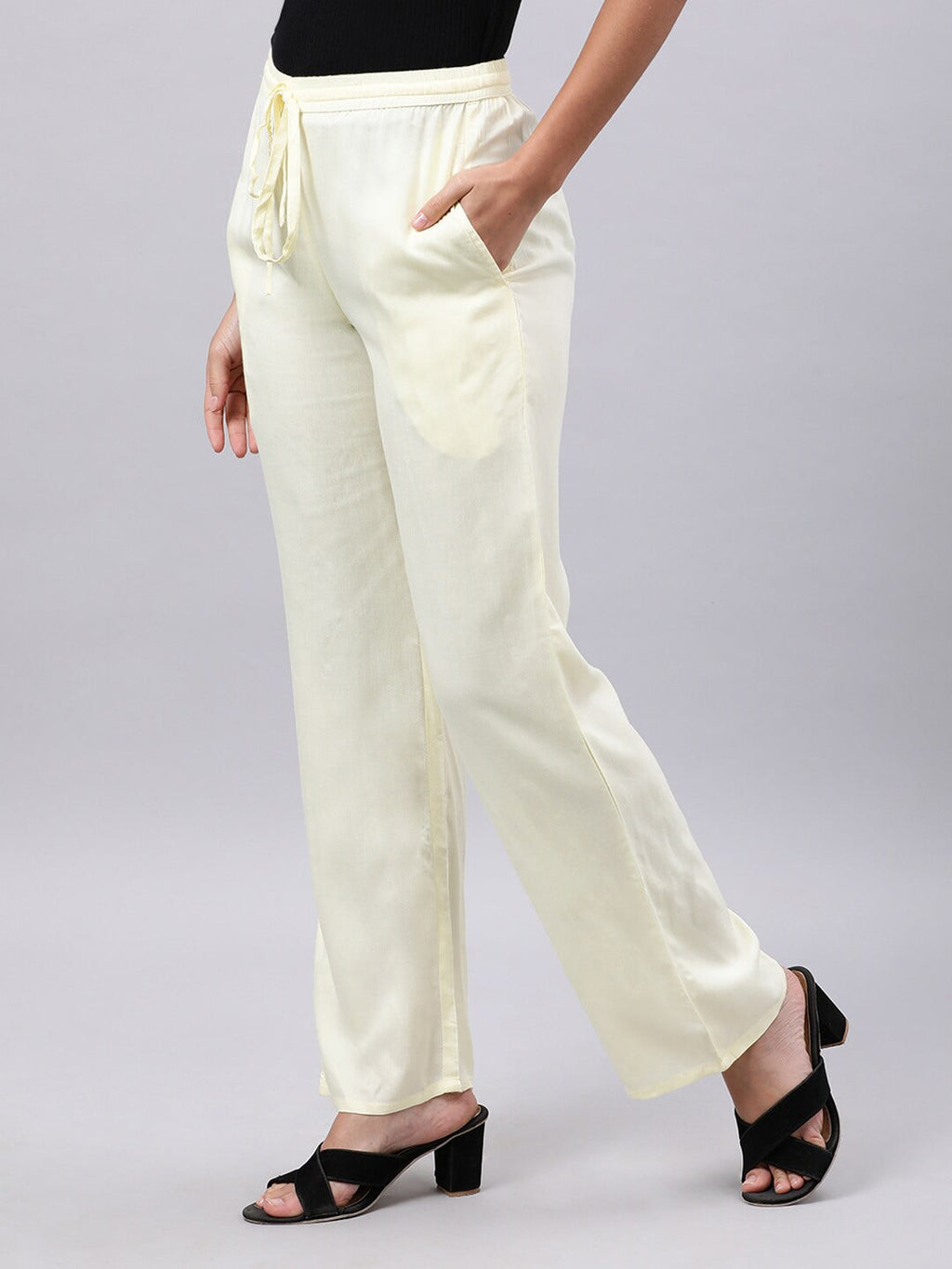 Souchii Cream-Coloured Liva Palazzos - Distacart