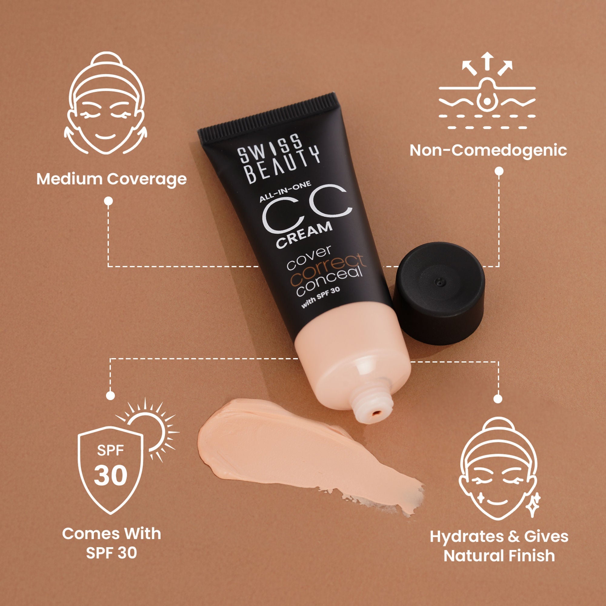 Swiss Beauty All-In-One CC Cream Cover Correct & Conceal - 01 Light Ivory - Distacart