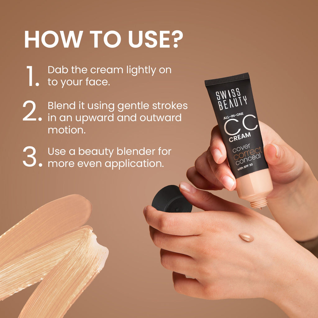 Swiss Beauty All-In-One CC Cream Cover Correct & Conceal - 01 Light Ivory - Distacart