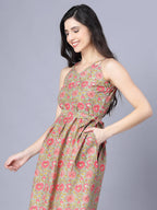 Myshka Cotton Printed Sleeveless Shoulder Straps Multicolor Women Dress - Distacart