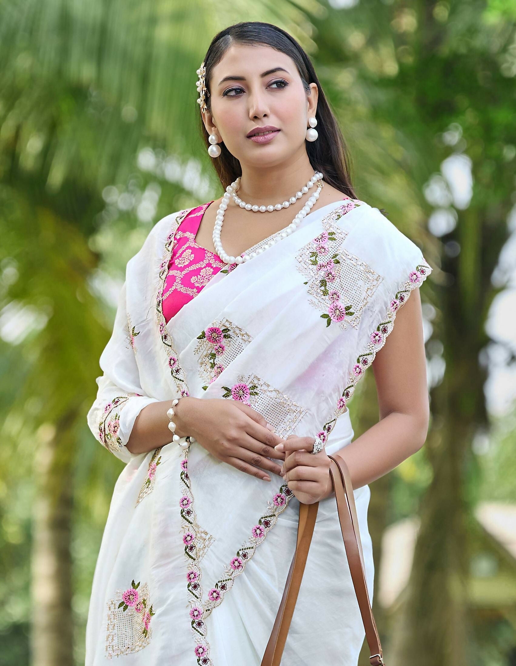Teeya Creation White Color Pure Paper Silk Heavy Embroidery Work Wedding Wear Saree - Distacart