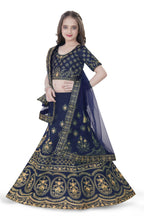 Dwiden Navy Blue Lehriyu Tafetta Sattin Semi-Stitched Girl's Lehenga Choli