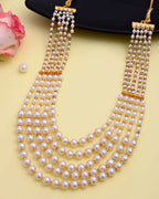 VOJ Gold-Polished Multi Layered Pearl Maharani Necklace