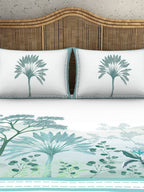 SPACES Kalakari Haath Teal Green Print Pure Cotton 210 TC King Bedsheet & 2 Pillow Covers