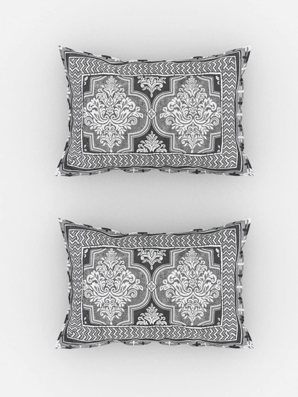 Urban Magic Grey & White Ethnic Printed Cotton 104 TC King Bedsheet with 2 Pillow Covers