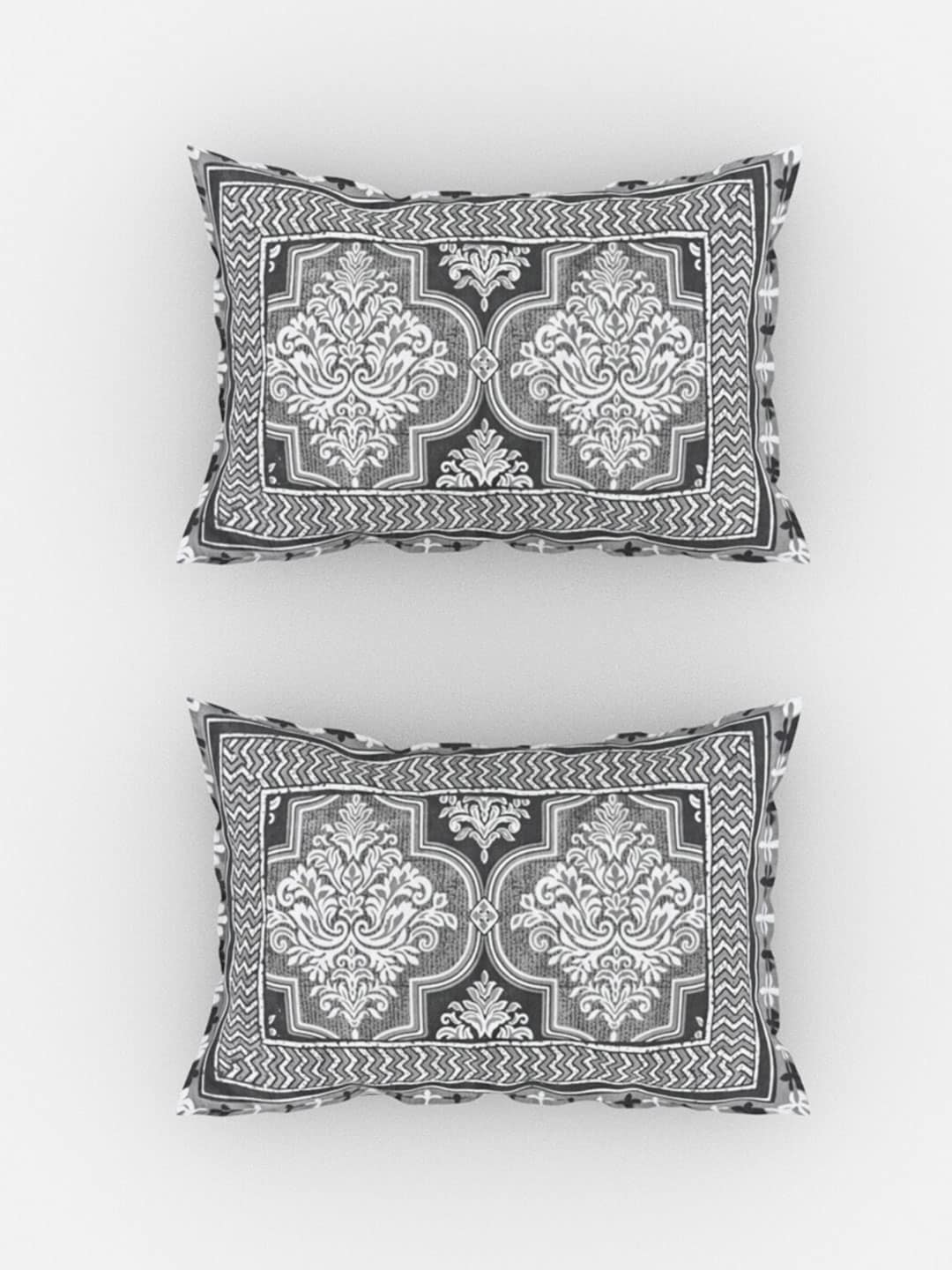 Urban Magic Grey & White Ethnic Printed Cotton 104 TC King Bedsheet with 2 Pillow Covers