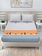 DREAM WEAVERZ White & Peach-Coloured Striped Glazed Cotton 220 TC King Bedsheet with 2 Pillow Covers