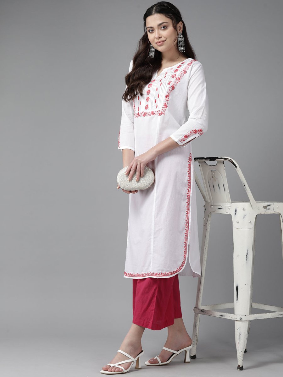 ADA Ethnic Motifs Chikankari Embroidered Floral Kurta
