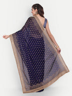 kasee Women Blue & Gold-Toned Floral Embroidered Art Silk Saree