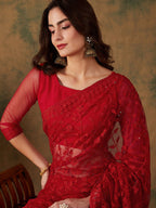 Sangria Embroidered Net Sarees - Distacart