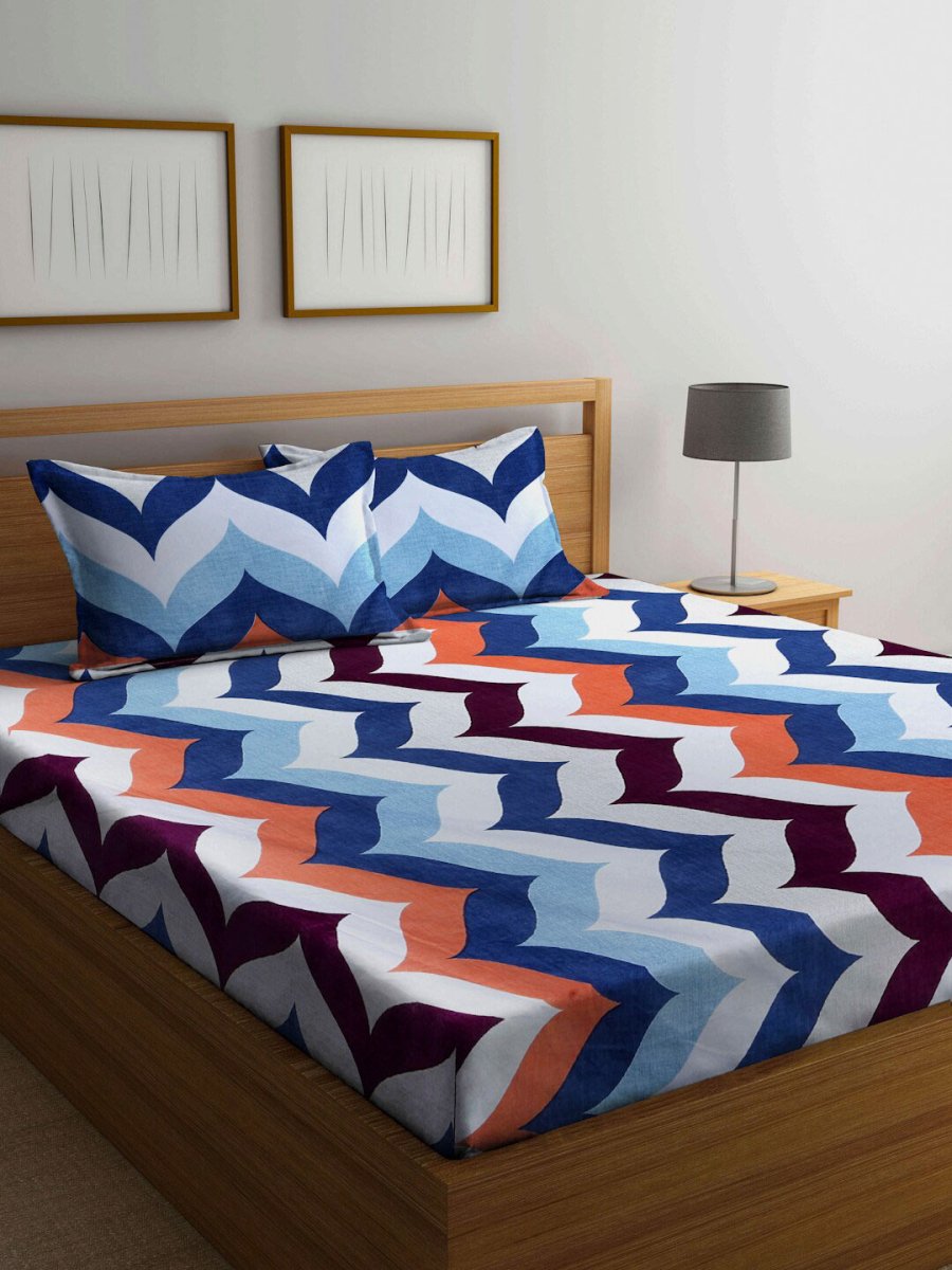 Arrabi Multicoloured Ethnic Motifs 300 TC Super King Bedsheet with 2 Pillow Covers