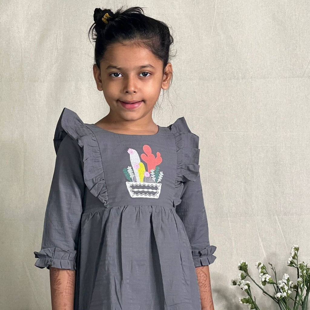 ArthLife Grey Cactus Embroidered Dress