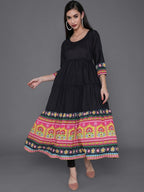 Aks Ethnic Motifs Printed Round Neck Tiered Anarkali Kurta
