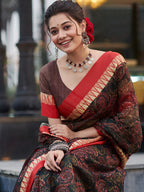 Saree Mall Floral Printed Linen Blend Block Print Sarees - Distacart
