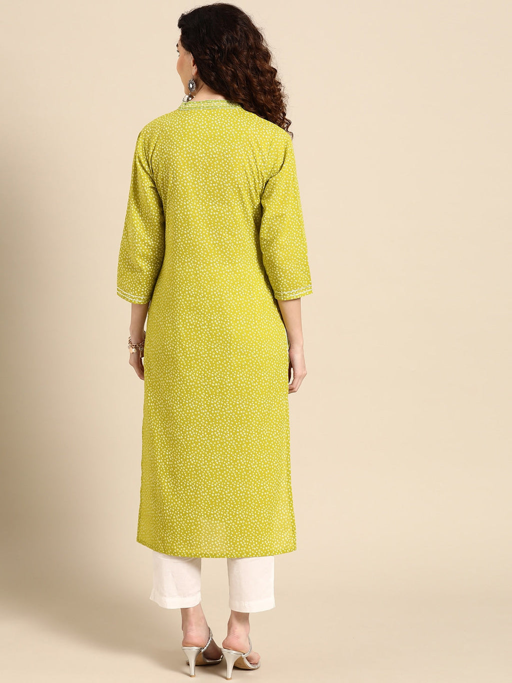 Sangria Women Lime Green Floral Embroidered Thread Work Pastels Kurta