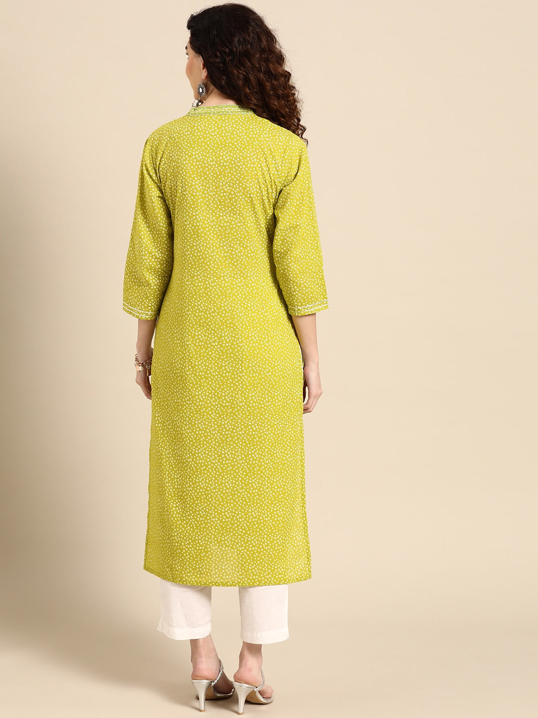 Sangria Women Lime Green Floral Embroidered Thread Work Pastels Kurta