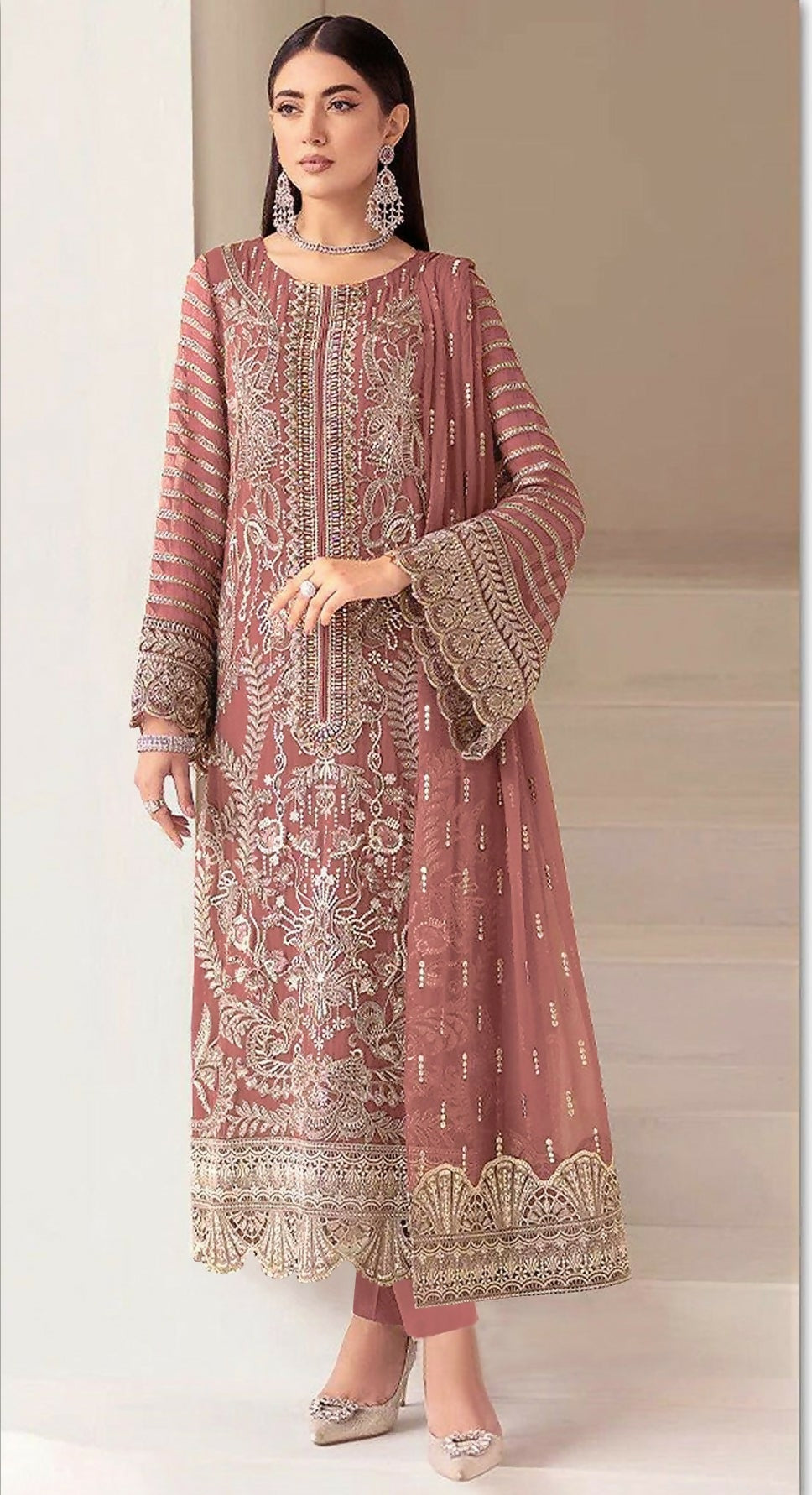 Anaita Brown Faux Georgette Suit With Embroidery Sequence & Khatli Work - Distacart