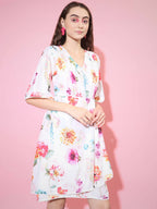 Myshka Women's Multi Floral Printed Empire Dress - Distacart