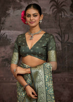 Joban Fashion Green Art Silk With Fine Viscose Border Ajrak Full Body Print With Soft Finish Saree - Distacart