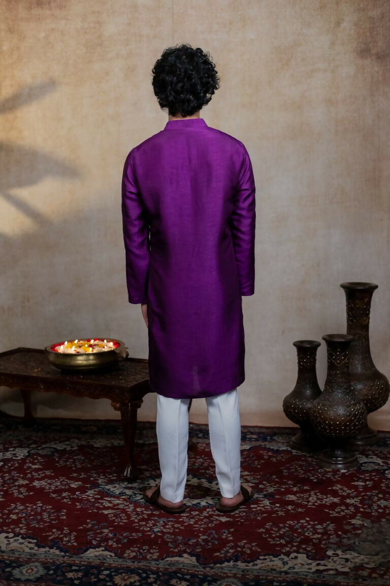 Falling Raw Silk Purple Mayura Cham Set By Hilo Design