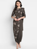 Janasya Grey & Silver Floral Print Top with Dhoti Pants & Dupatta - Distacart