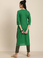 Sangria Women Green Pure Cotton Bandhani Kurta with Trousers