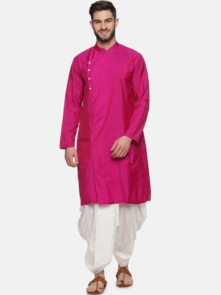Sethukrishna Men Rose Angrakha Kurta with Dhoti Pants