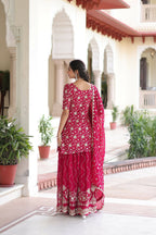 Joban Fashion Pink Readymade Kurta Set With Sequence embroidery Work - Distacart