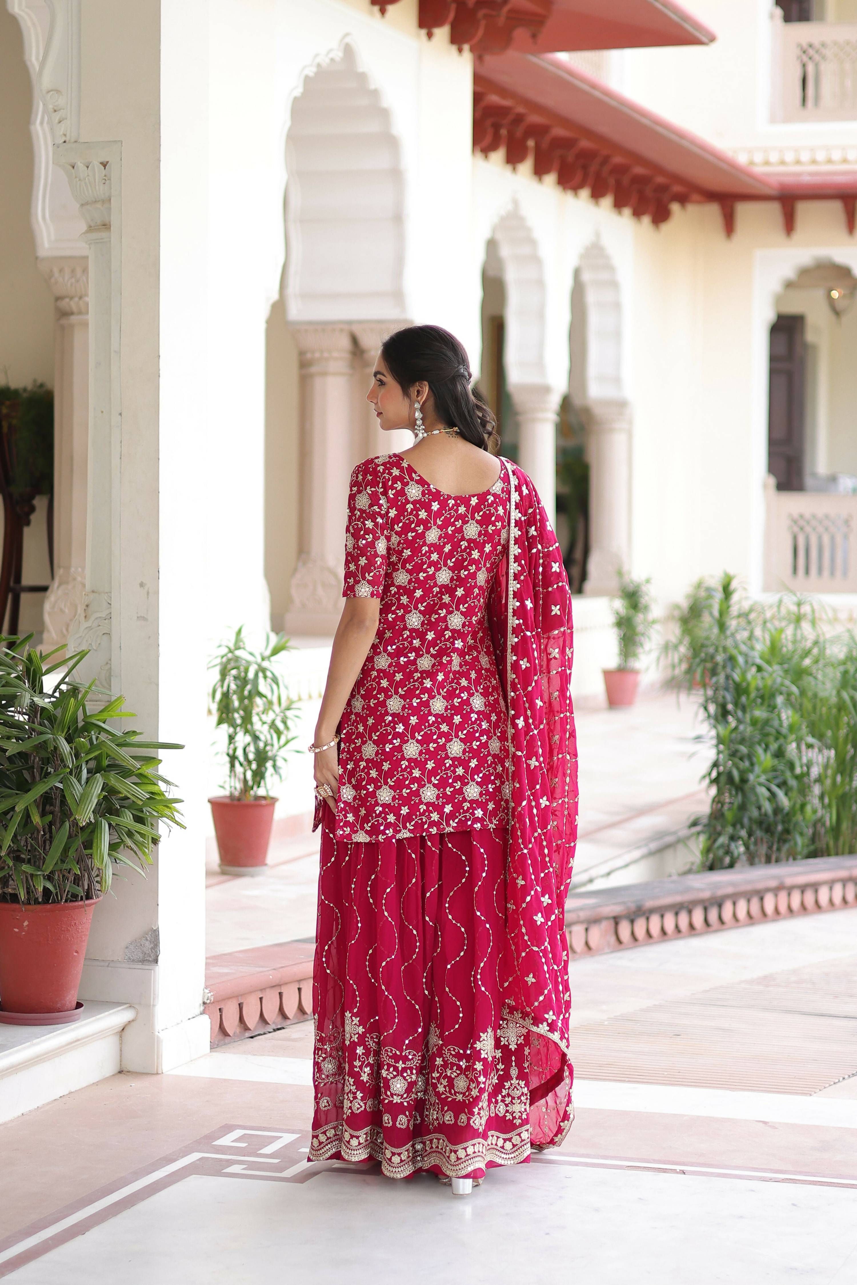 Joban Fashion Pink Readymade Kurta Set With Sequence embroidery Work - Distacart