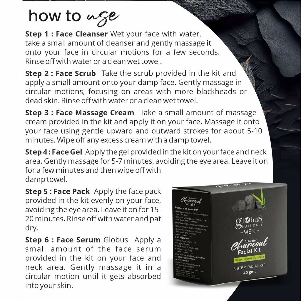 Globus Naturals Anti-Pollution Charcoal Men 6 Step Facial Kit - Distacart