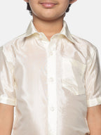 Sethukrishna Boys Cream-Coloured & Gold-Toned Shirt with Dhoti Set