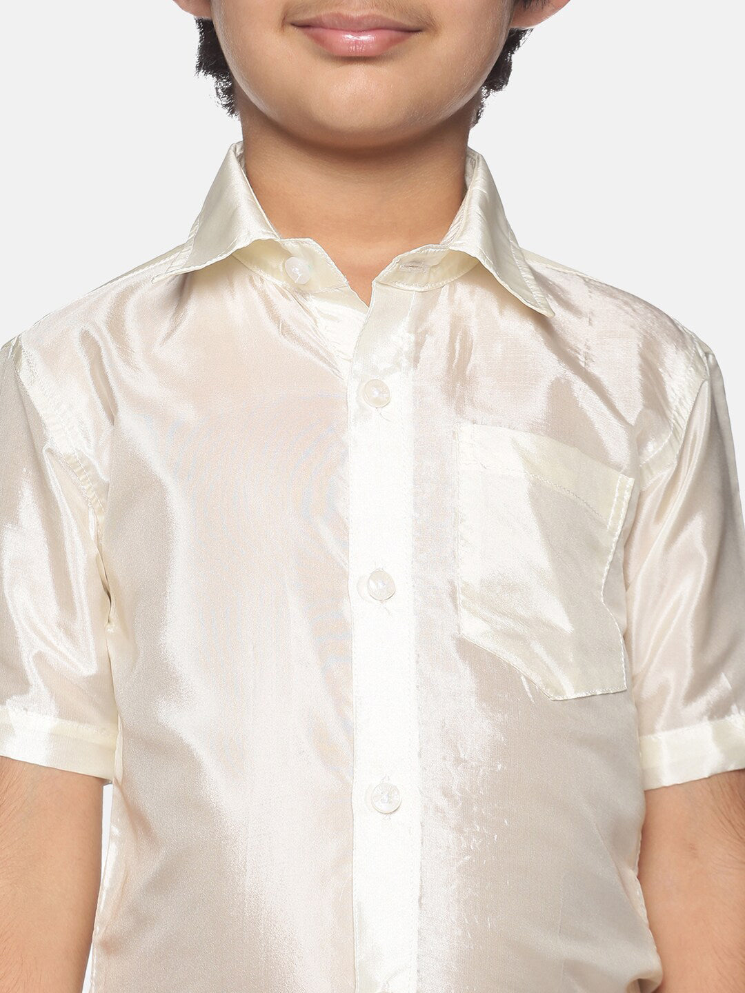 Sethukrishna Boys Cream-Coloured & Gold-Toned Shirt with Dhoti Set