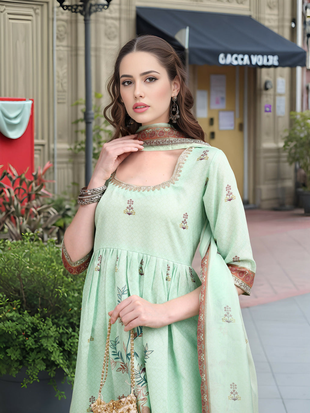 Joban Fashion Green Position Digital Print With Position Foil Kurta Set - Distacart