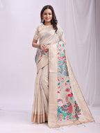 Shree Shyam Fashion Linen Cotton Cream Saree - Distacart