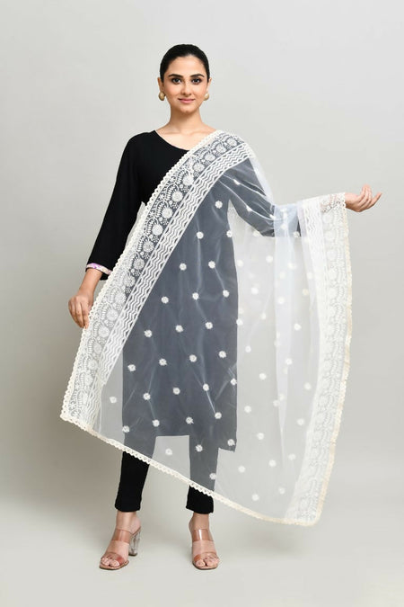 Joban Fashion White Cotton Embroidery Work Pakistani Karanchi Dupatta