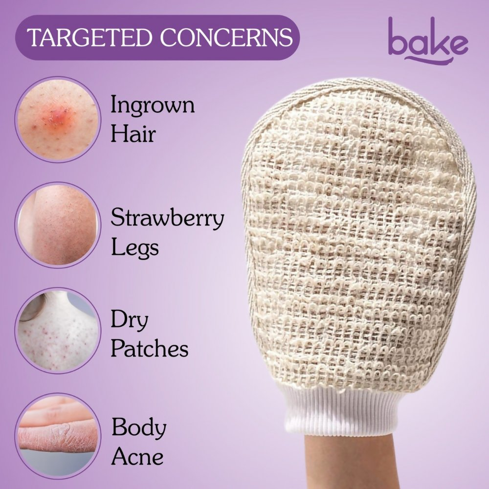 Bake Tan Removal Exfoliating Bath Kit - 100% Ramie Plant Fibre Gloves + Kojic Acid Soap (2 Pcs) with Scrub Treatment