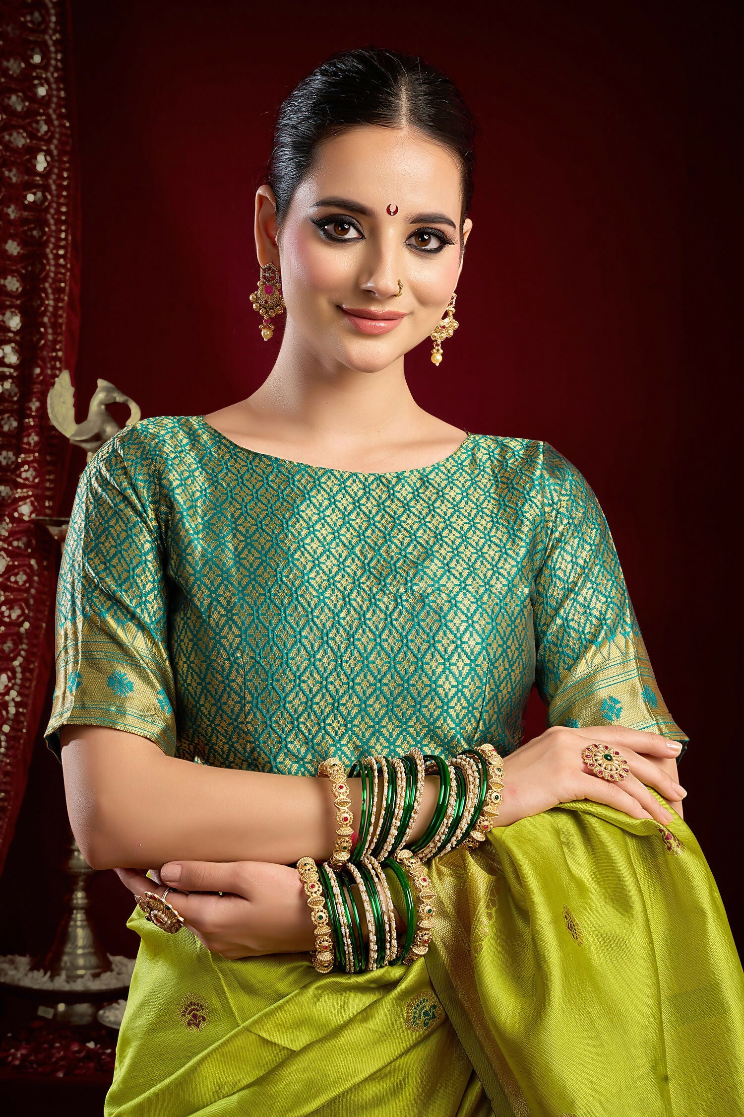 Joban Fashion Mustard Green Paithani Silk Blend Butti Saree - Distacart