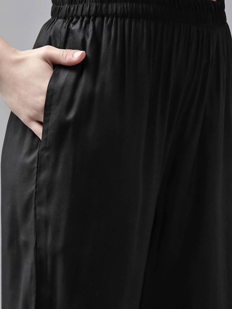 Yufta Women Black Solid Kurta with Trouser and Dupatta