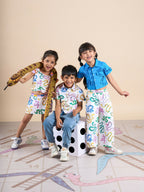 Snakes and Ladders Girls Blue Shirt and Multi Color Snake Print Pant Set from Siblings Collection