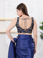 Joban Fashion Navy-Blue Mulberry Silk Sleeveless Back Open Blouse