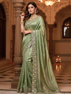 Joban Fashion Mehndi Fandy Satin Silk Party Wear Sarees - Distacart