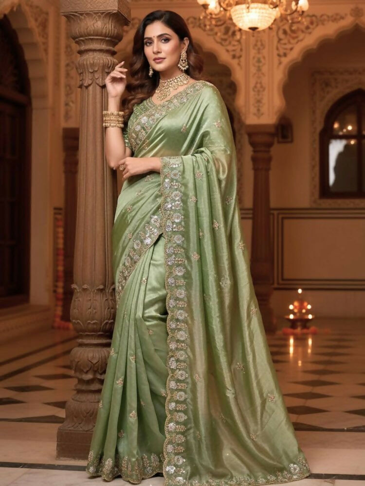 Joban Fashion Mehndi Fandy Satin Silk Party Wear Sarees - Distacart
