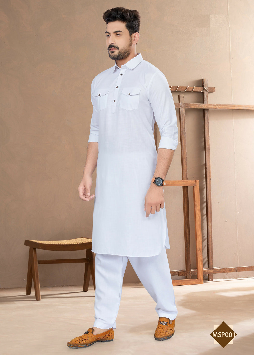 Joban Fashion Men's White Heavy Cotton Plain Kurta Pyjama set